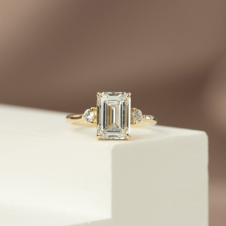 The Lucy Set With Emerald Side Stone Moissanite#material_14k-gold