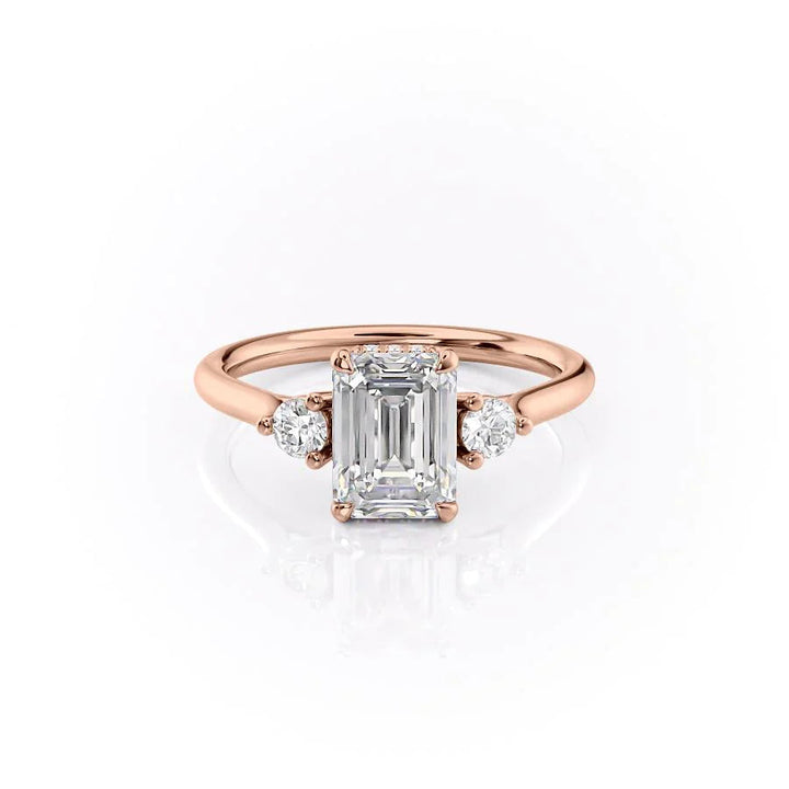 The Lucy Set With Emerald Side Stone Moissanite#material_14k-rose