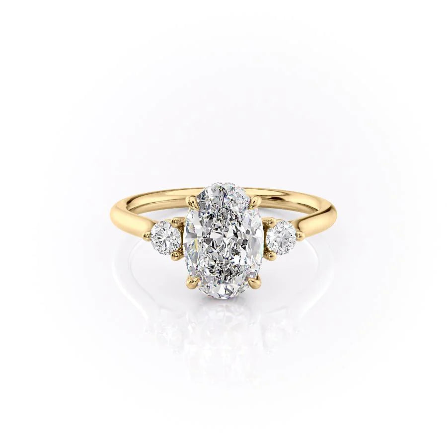 The Lucy Set With Oval Side Stone Lab Diamond 1 Carat 14K Gold#material_14k-gold