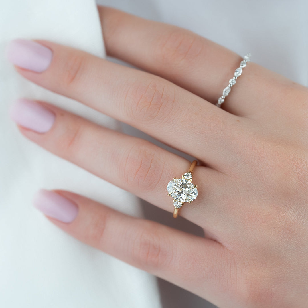 The Lucy Set With Oval Side Stone Moissanite#material_14k-gold