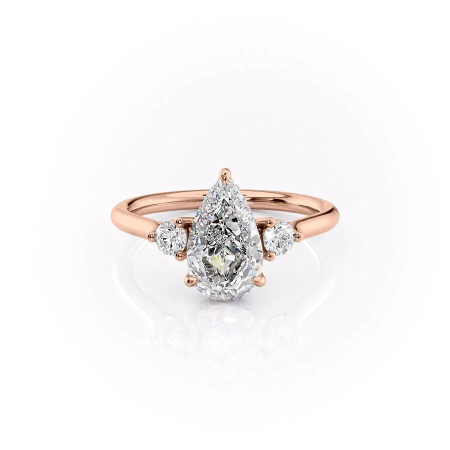 The Lucy Set With Pear Side Stone Lab Diamond 1 Carat 14K Rose#material_14k-rose