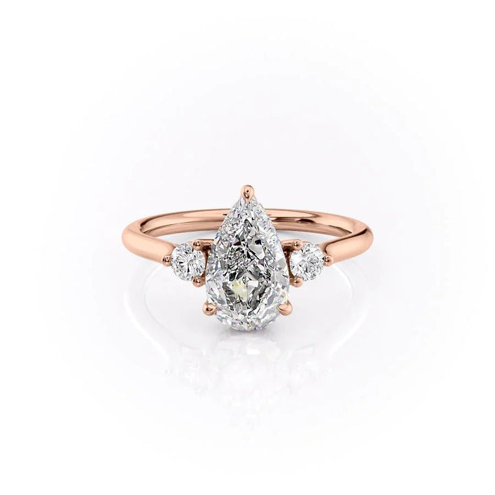 The Lucy Set With Pear Side Stone Lab Diamond 1 Carat 14K Rose#material_14k-rose