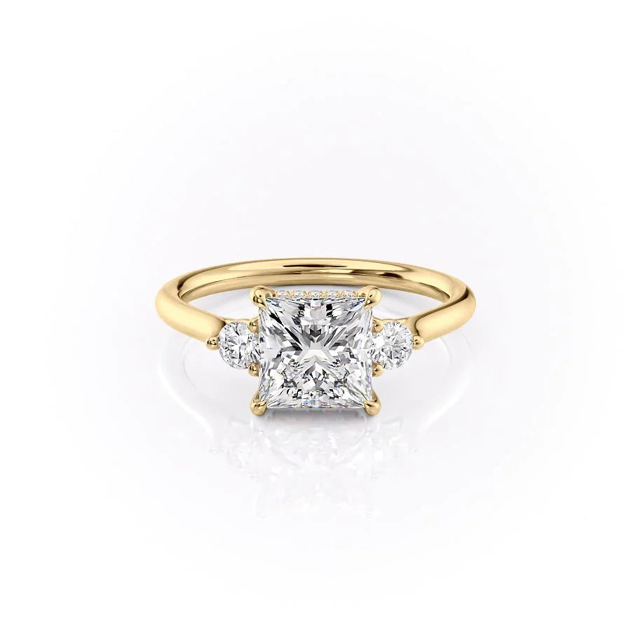 The Lucy Set With Princess Side Stone Moissanite#material_14k-gold