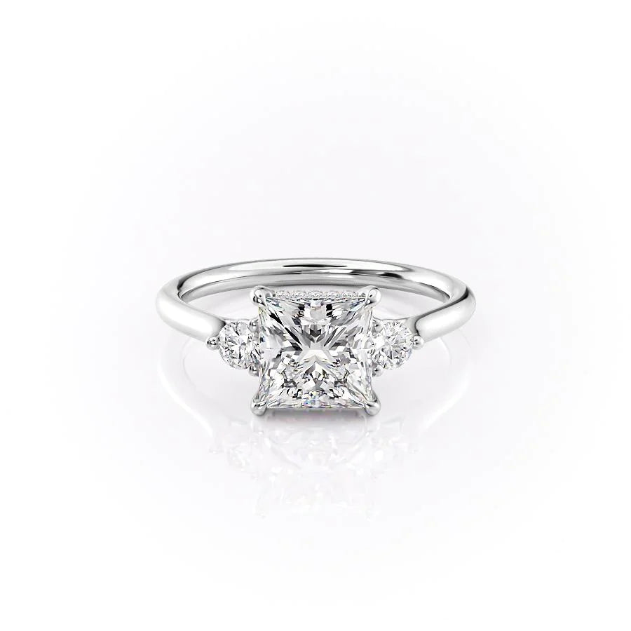 The Lucy Set With Princess Side Stone Lab Diamond 1 Carat 14K White#material_14k-white