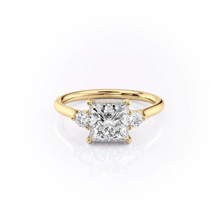 The Lucy Set With Princess Side Stone Moissanite#material_18k-gold