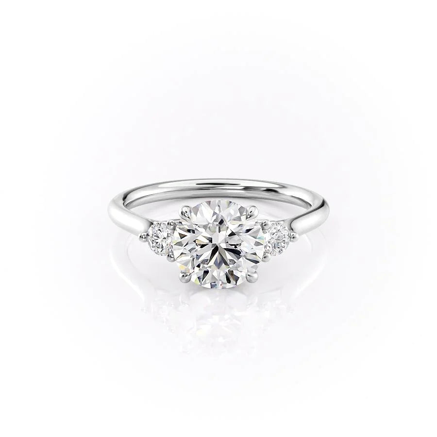 The Lucy Set With Round Side Stone Lab Diamond 1 Carat 14K White#material_14k-white