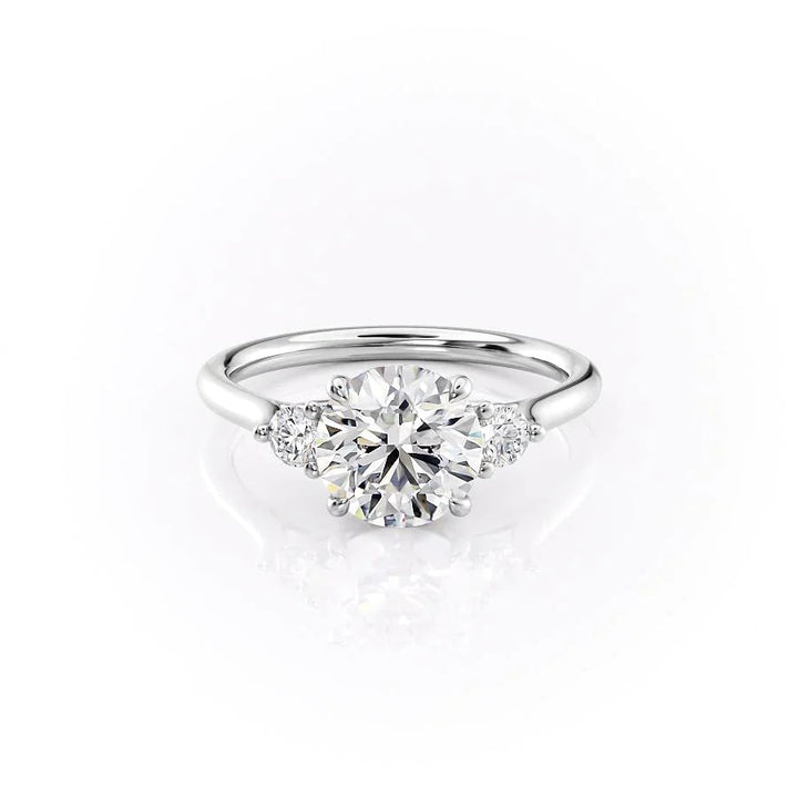 The Lucy Set With Round Side Stone Moissanite#material_14k-white