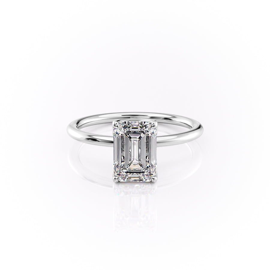 The Luisa Set With A Emerald Solitaire Moissanite 1 Carat 18K White#material_18k-white