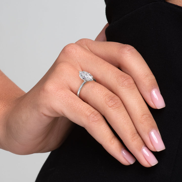 The Luisa Set With A Marquise Solitaire Moissanite 2.5 Carat 14K White#material_14k-white