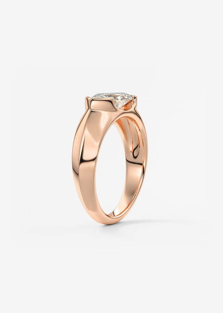 The Lune Horizon Chunky Marquise Cut Half Bezel Engagement Ring with Peekaboo Gallery#material_rose