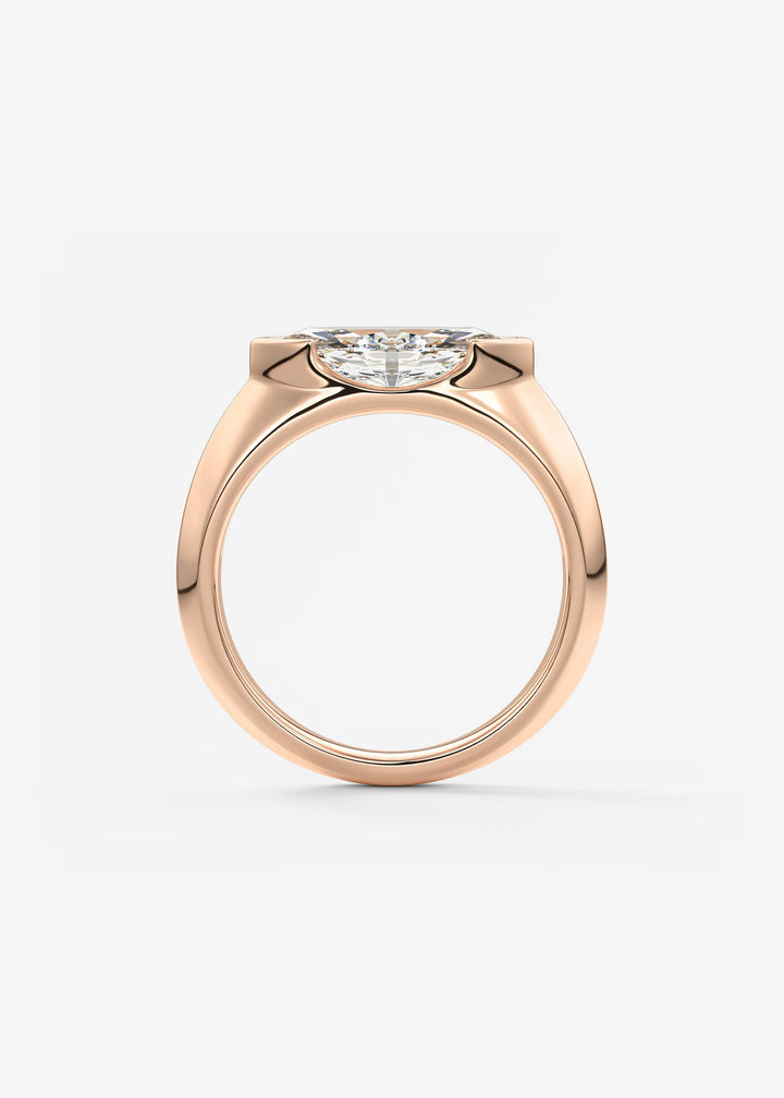 The Lune Horizon Chunky Marquise Cut Half Bezel Engagement Ring with Peekaboo Gallery#material_rose