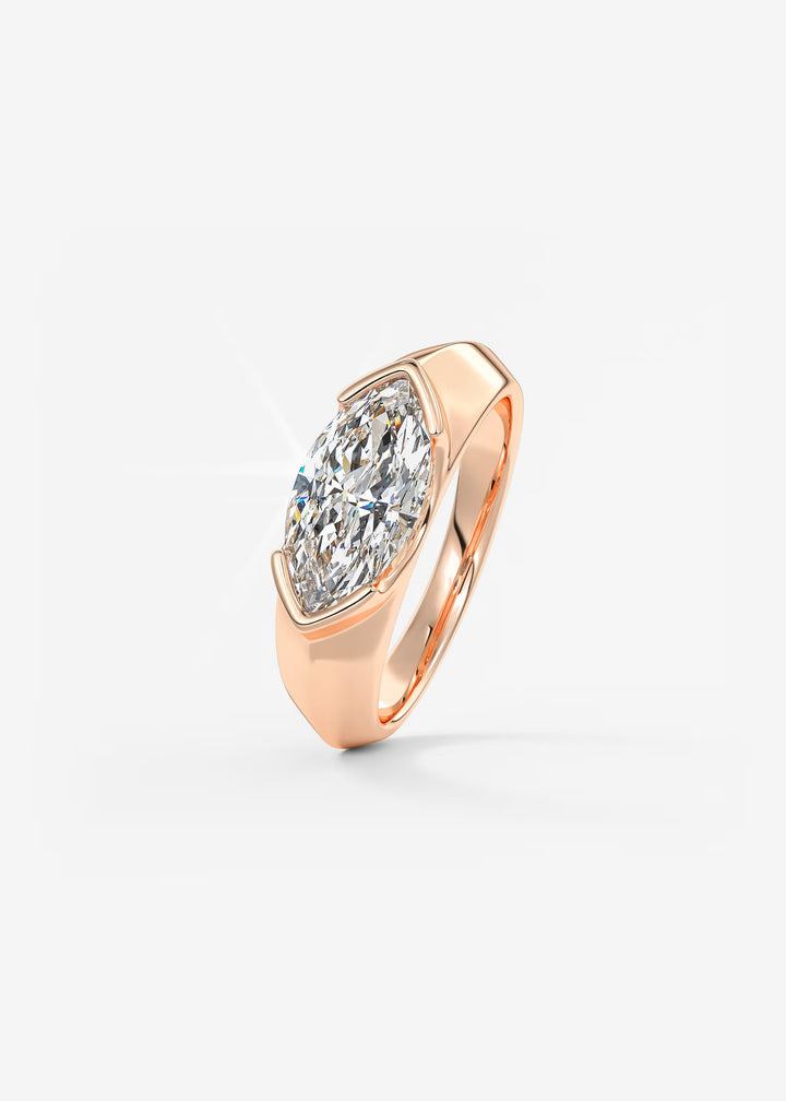The Lune Horizon Chunky Marquise Cut Half Bezel Engagement Ring with Peekaboo Gallery#material_rose