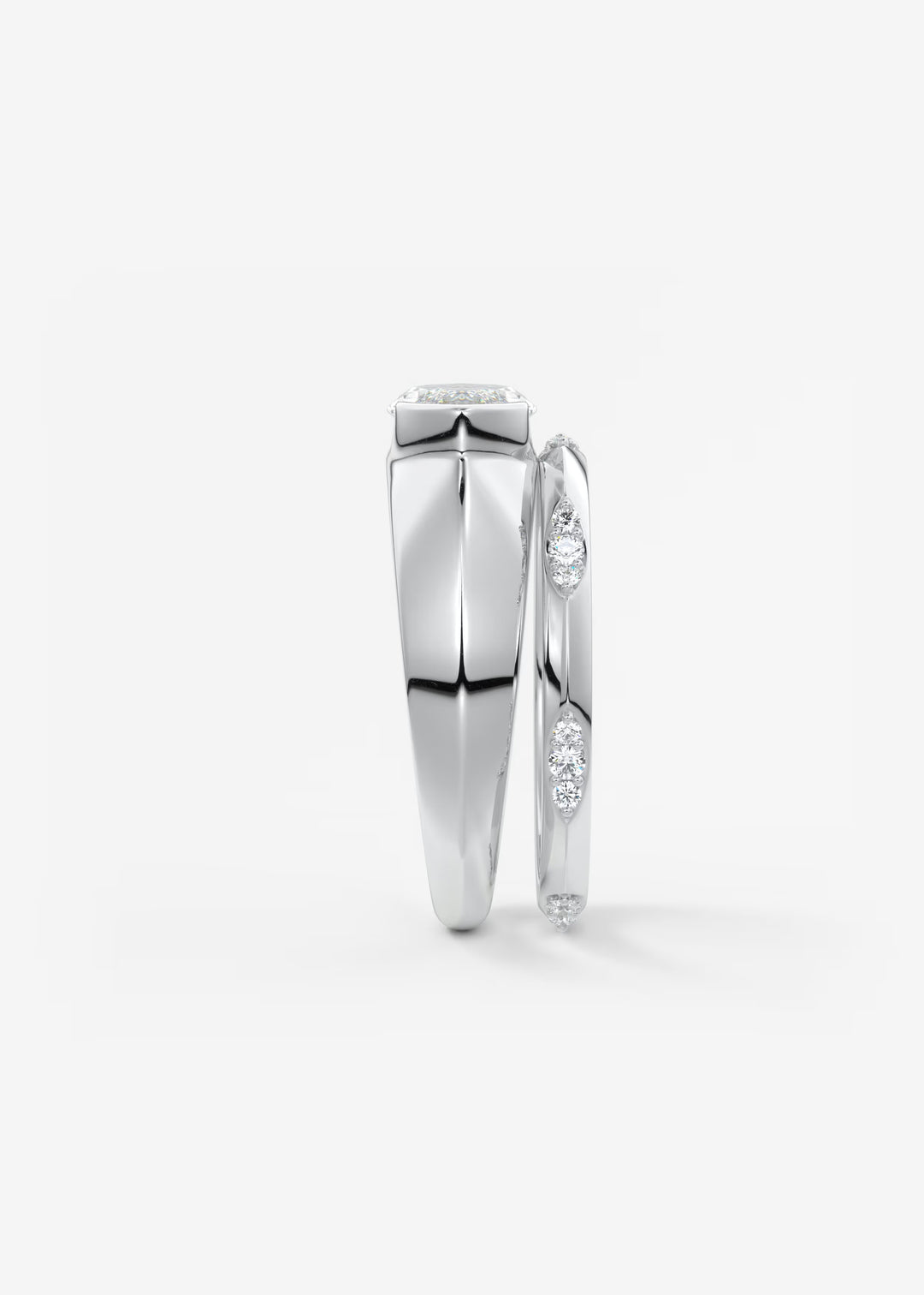 The Lune Horizon Chunky Marquise Cut Half Bezel Engagement Ring with Peekaboo Gallery#material_white