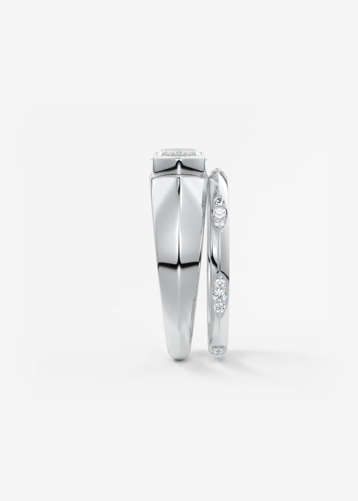 The Lune Horizon Chunky Marquise Cut Half Bezel Engagement Ring with Peekaboo Gallery#material_white