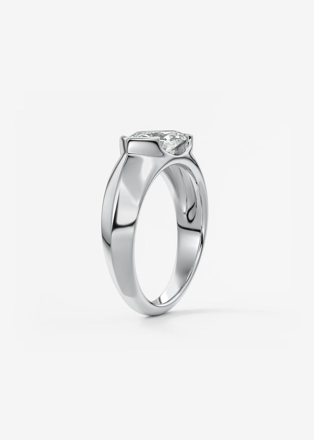 The Lune Horizon Chunky Marquise Cut Half Bezel Engagement Ring with Peekaboo Gallery#material_white