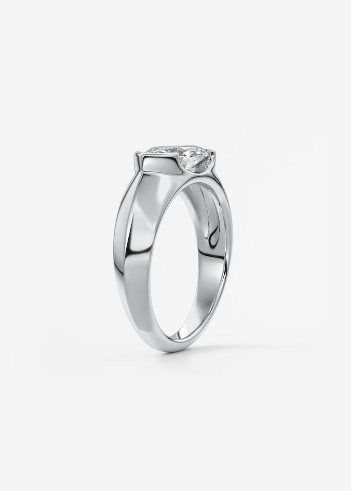The Lune Horizon Chunky Marquise Cut Half Bezel Engagement Ring with Peekaboo Gallery#material_white