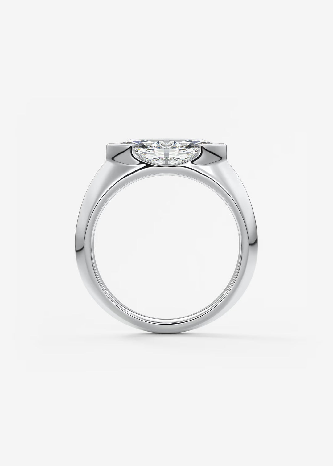 The Lune Horizon Chunky Marquise Cut Half Bezel Engagement Ring with Peekaboo Gallery#material_white
