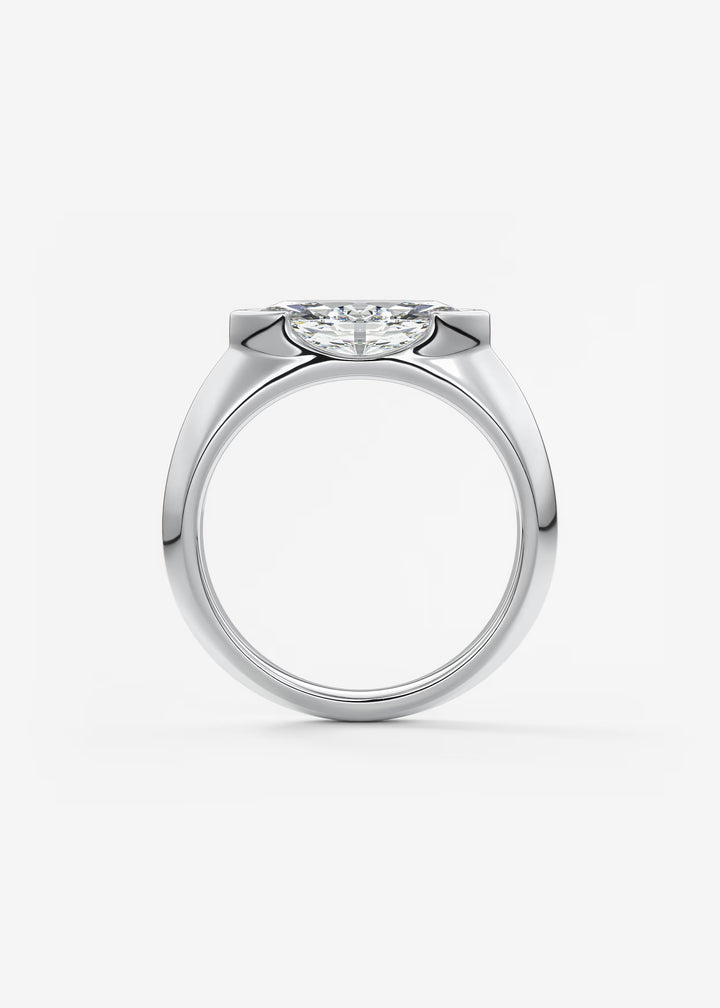 The Lune Horizon Chunky Marquise Cut Half Bezel Engagement Ring with Peekaboo Gallery#material_white