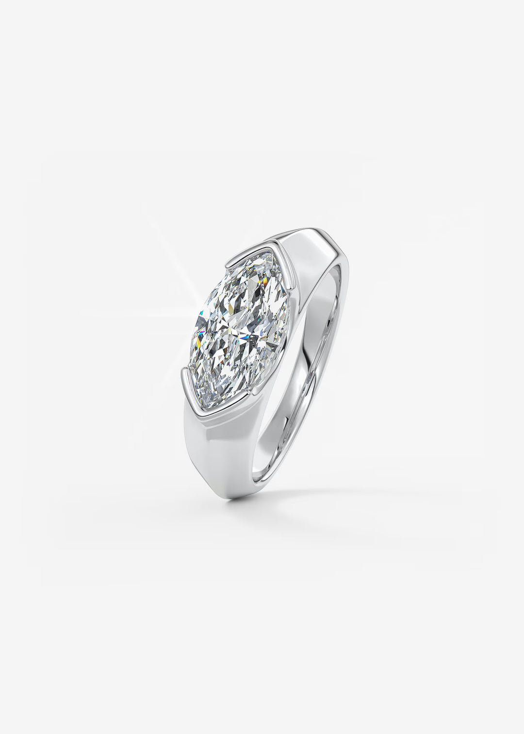 The Lune Horizon Chunky Marquise Cut Half Bezel Engagement Ring with Peekaboo Gallery#material_white