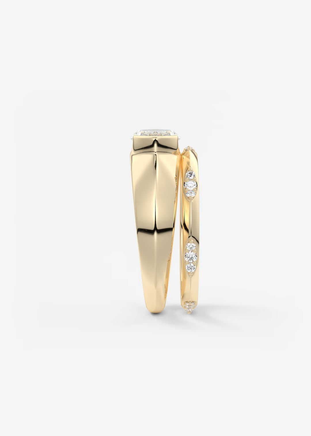 The Lune Horizon Chunky Marquise Cut Half Bezel Engagement Ring with Peekaboo Gallery#material_gold