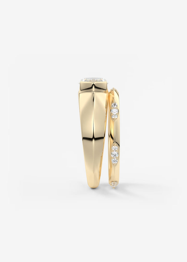 The Lune Horizon Chunky Marquise Cut Half Bezel Engagement Ring with Peekaboo Gallery#material_gold