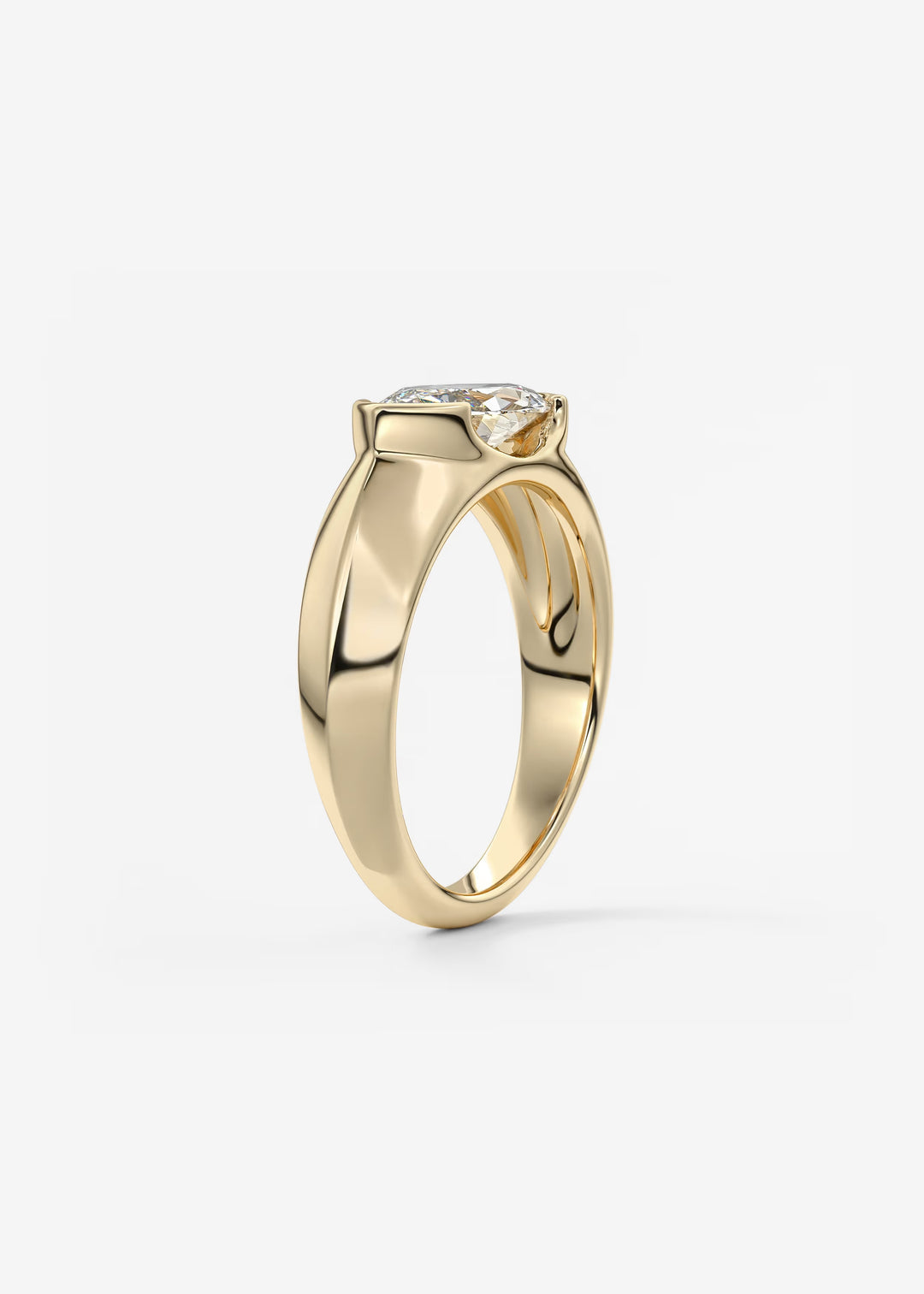 The Lune Horizon Chunky Marquise Cut Half Bezel Engagement Ring with Peekaboo Gallery#material_gold
