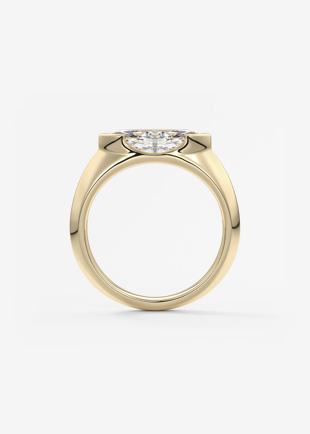 The Lune Horizon Chunky Marquise Cut Half Bezel Engagement Ring with Peekaboo Gallery#material_gold