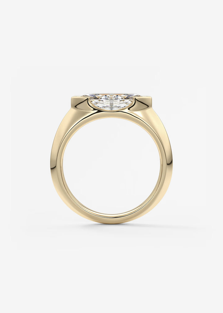 The Lune Horizon Chunky Marquise Cut Half Bezel Engagement Ring with Peekaboo Gallery#material_gold