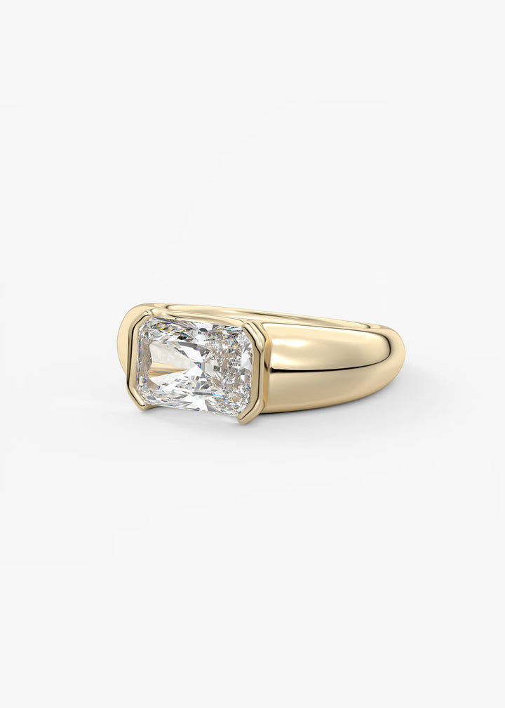 The Lune Horizon Chunky Radiant Cut Half Bezel Engagement Ring with Peekaboo Gallery#material_gold