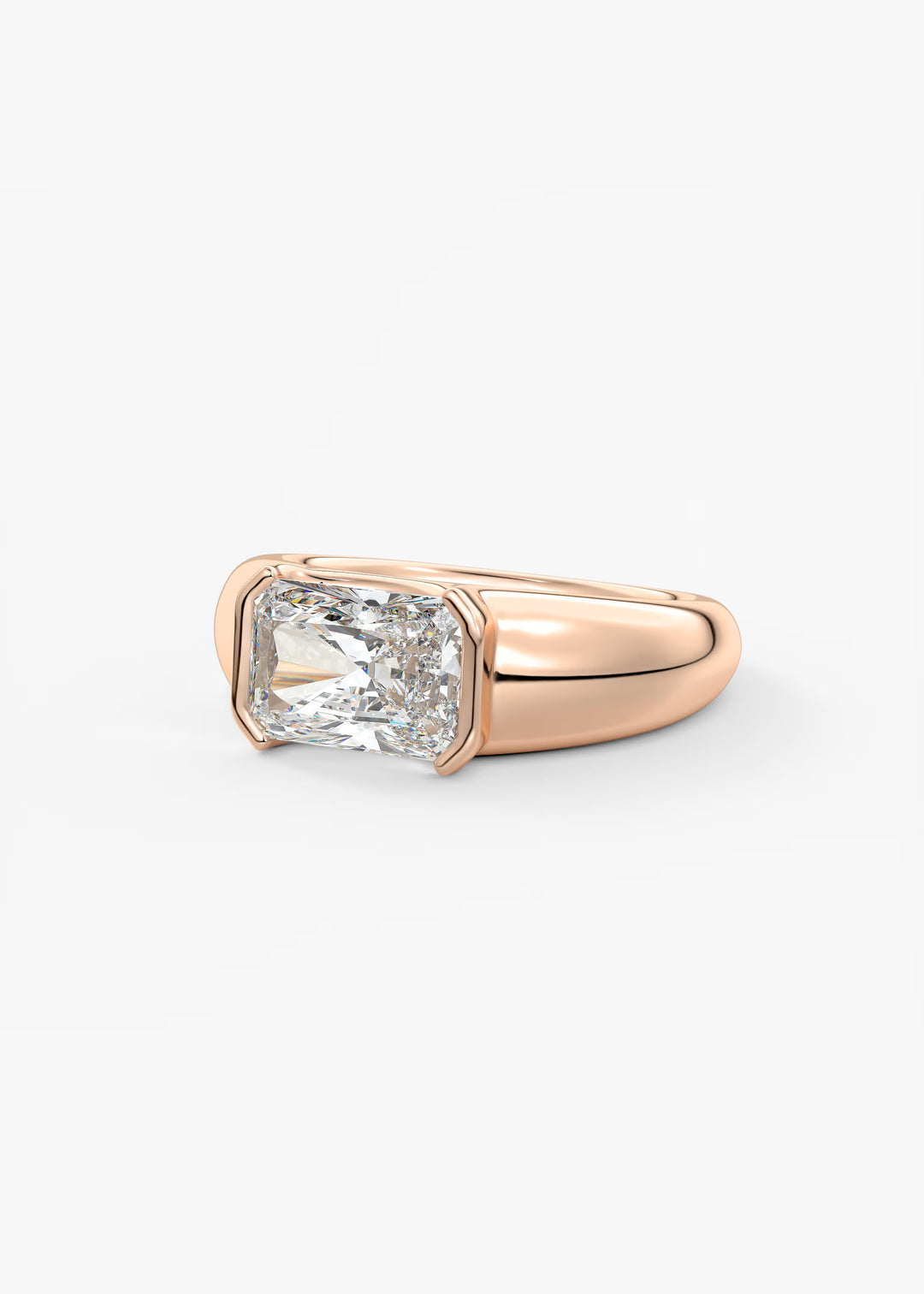 The Lune Horizon Chunky Radiant Cut Half Bezel Engagement Ring with Peekaboo Gallery#material_rose