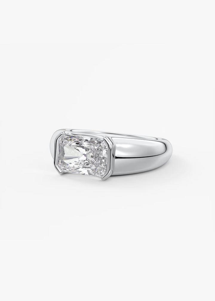 The Lune Horizon Chunky Radiant Cut Half Bezel Engagement Ring with Peekaboo Gallery#material_white