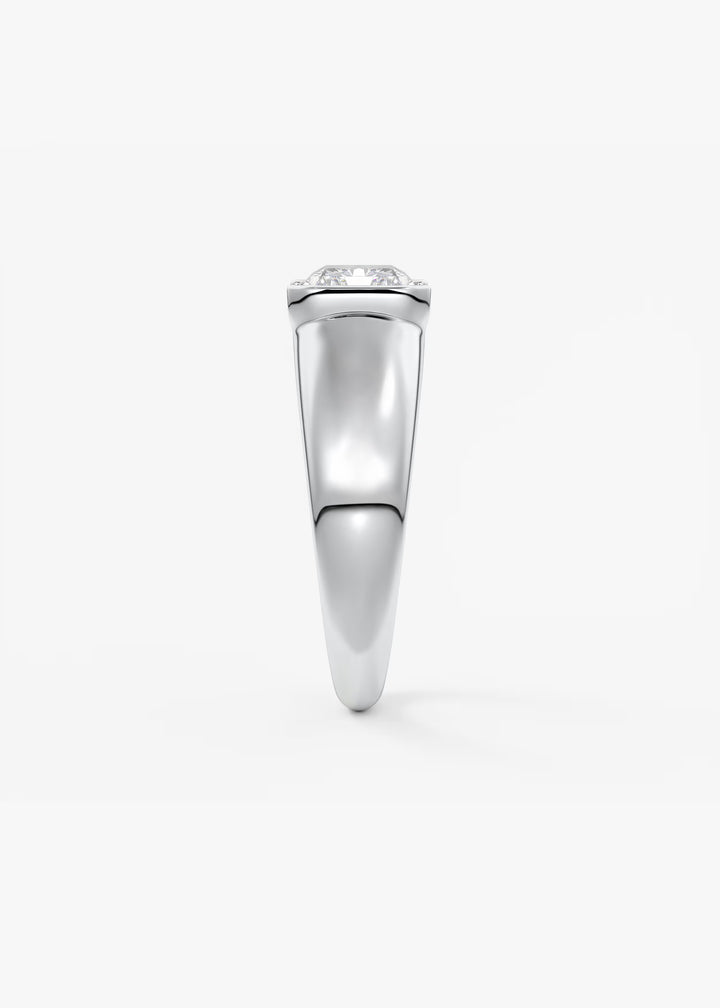The Lune Horizon Chunky Radiant Cut Half Bezel Engagement Ring with Peekaboo Gallery#material_white