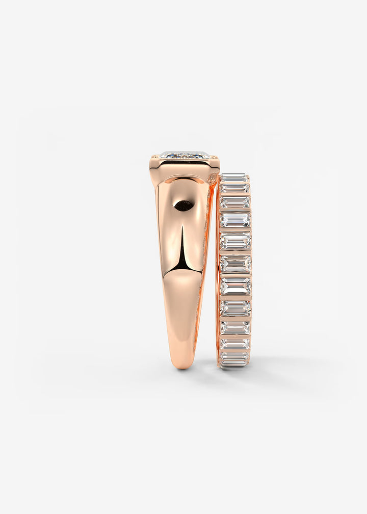 The Lune Horizon Chunky Emerald Cut Half Bezel Engagement Ring with Peekaboo Gallery#material_rose