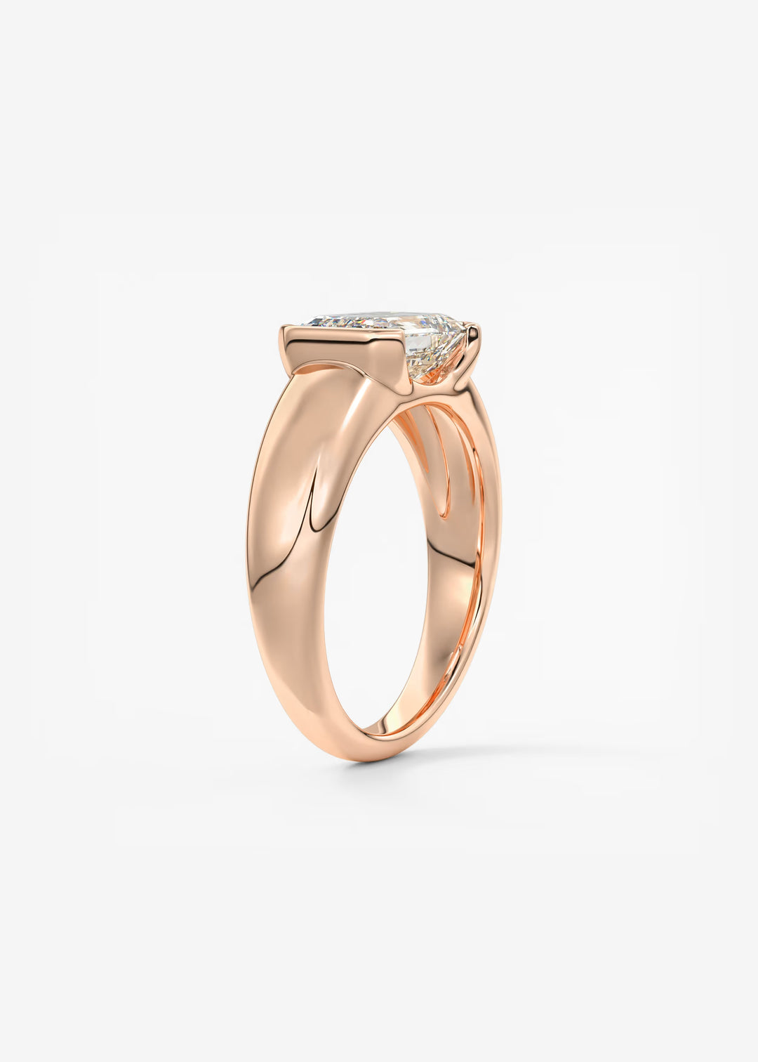 The Lune Horizon Chunky Emerald Cut Half Bezel Engagement Ring with Peekaboo Gallery#material_rose