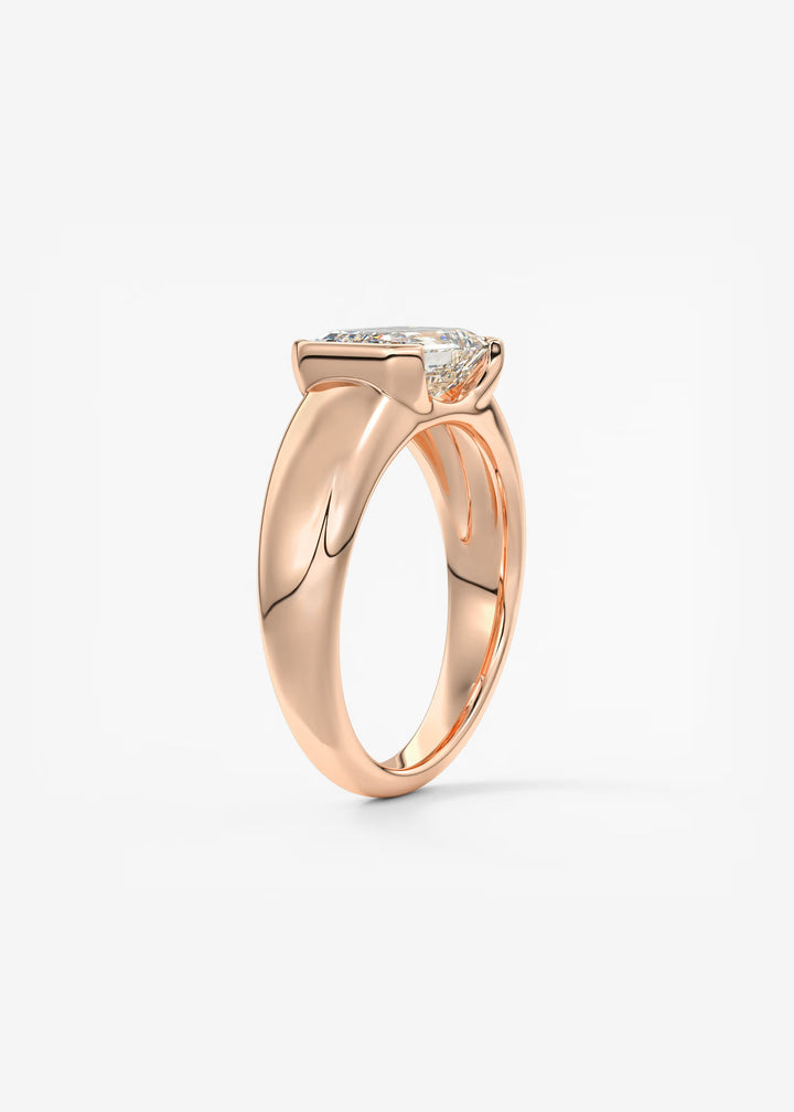 The Lune Horizon Chunky Emerald Cut Half Bezel Engagement Ring with Peekaboo Gallery#material_rose