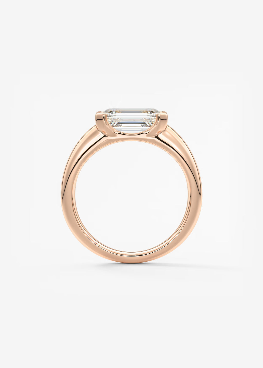 The Lune Horizon Chunky Emerald Cut Half Bezel Engagement Ring with Peekaboo Gallery#material_rose