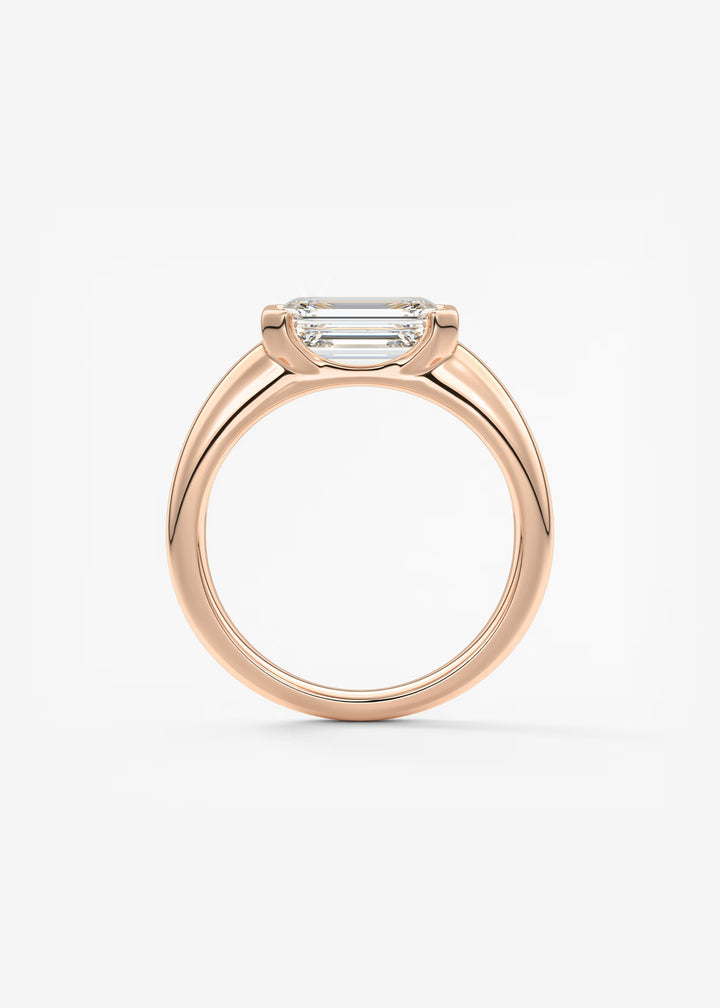 The Lune Horizon Chunky Emerald Cut Half Bezel Engagement Ring with Peekaboo Gallery#material_rose
