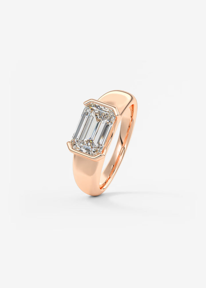 The Lune Horizon Chunky Emerald Cut Half Bezel Engagement Ring with Peekaboo Gallery#material_rose
