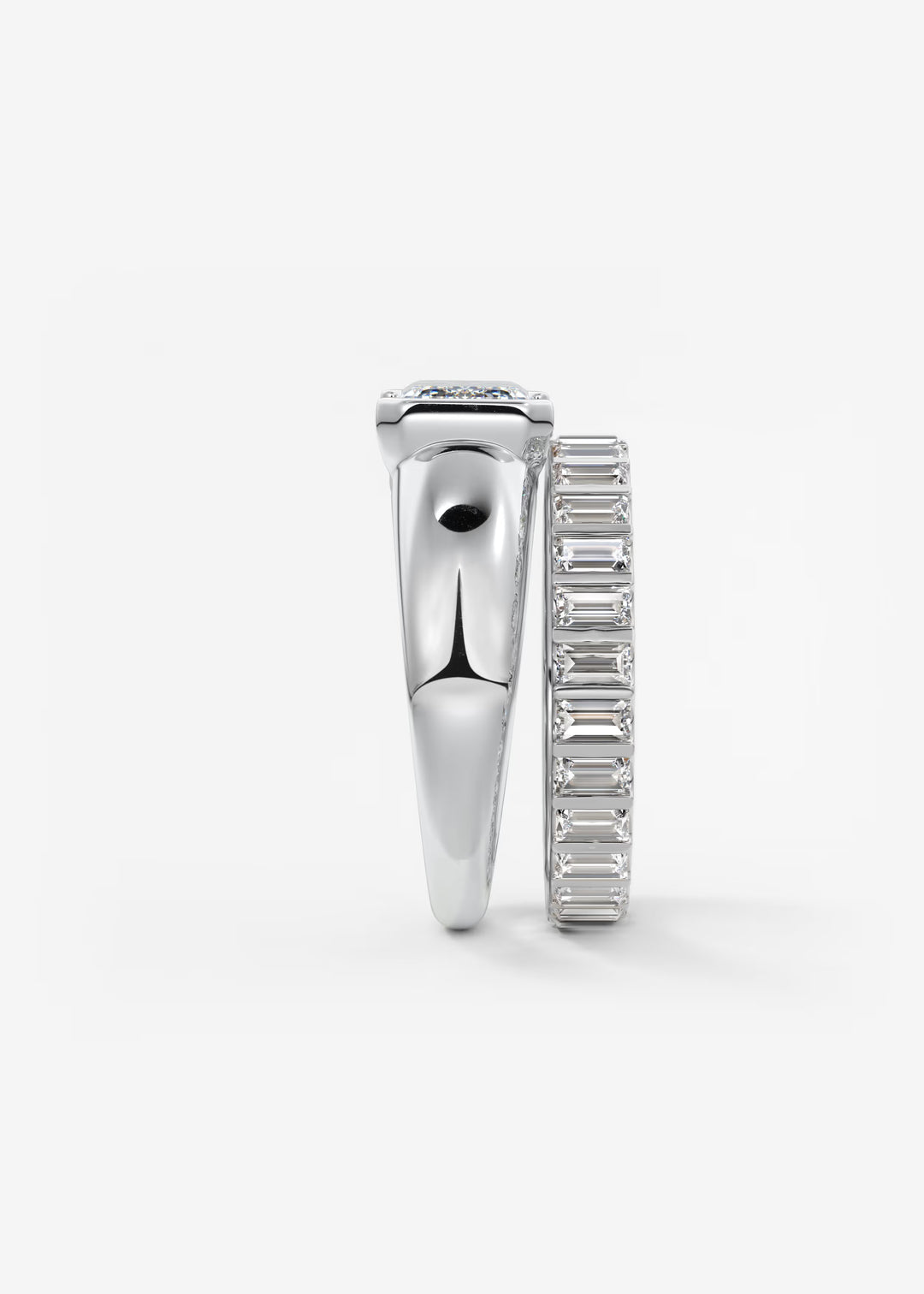 The Lune Horizon Chunky Emerald Cut Half Bezel Engagement Ring with Peekaboo Gallery#material_white