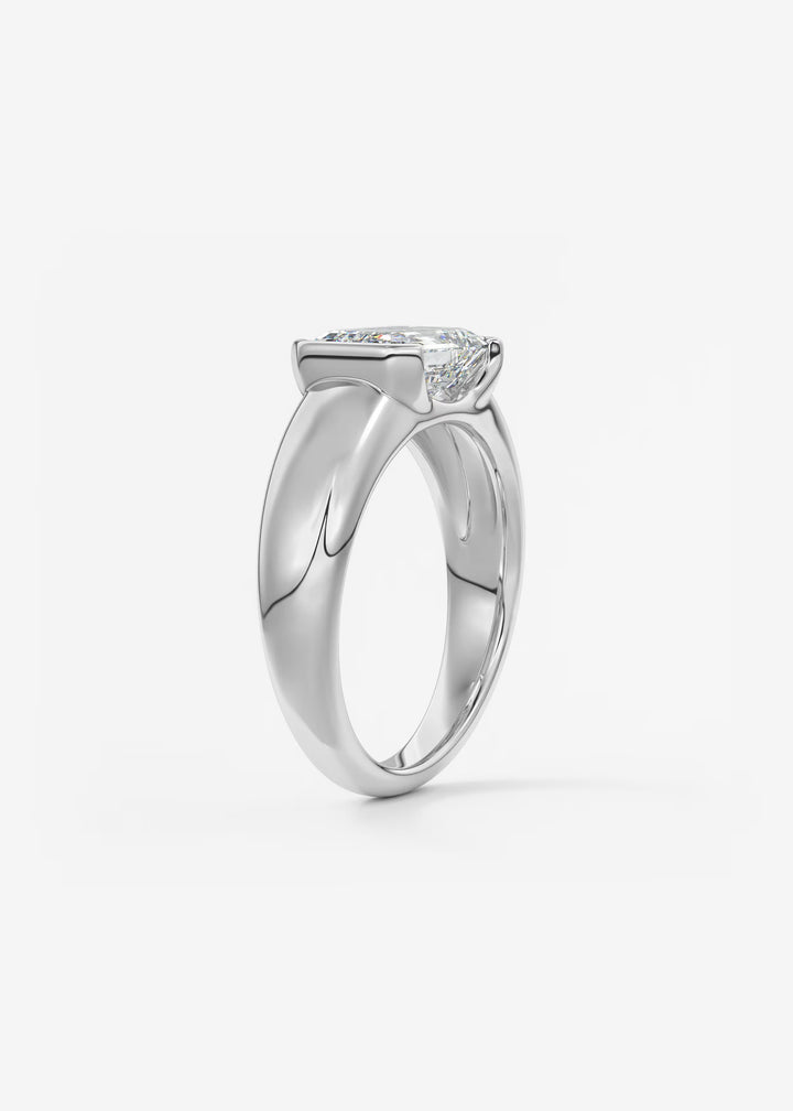 The Lune Horizon Chunky Emerald Cut Half Bezel Engagement Ring with Peekaboo Gallery#material_white