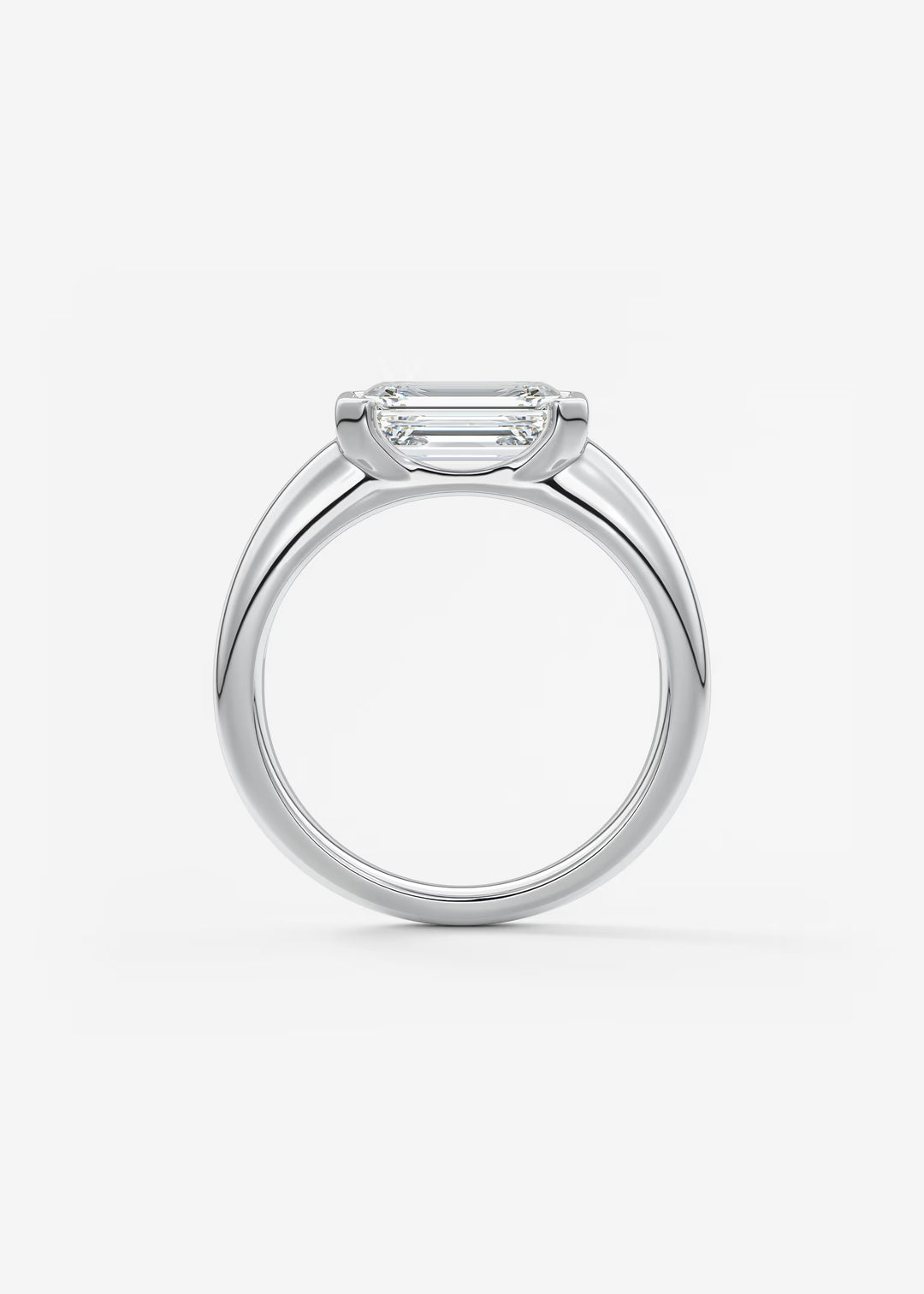 The Lune Horizon Chunky Emerald Cut Half Bezel Engagement Ring with Peekaboo Gallery#material_white