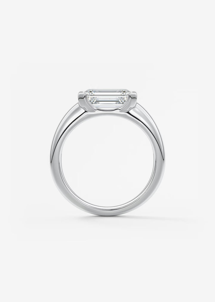 The Lune Horizon Chunky Emerald Cut Half Bezel Engagement Ring with Peekaboo Gallery#material_white