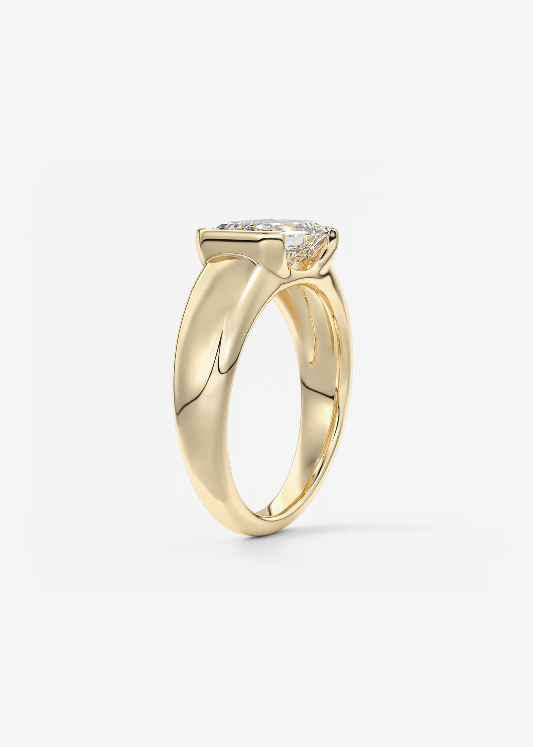 The Lune Horizon Chunky Emerald Cut Half Bezel Engagement Ring with Peekaboo Gallery#material_gold