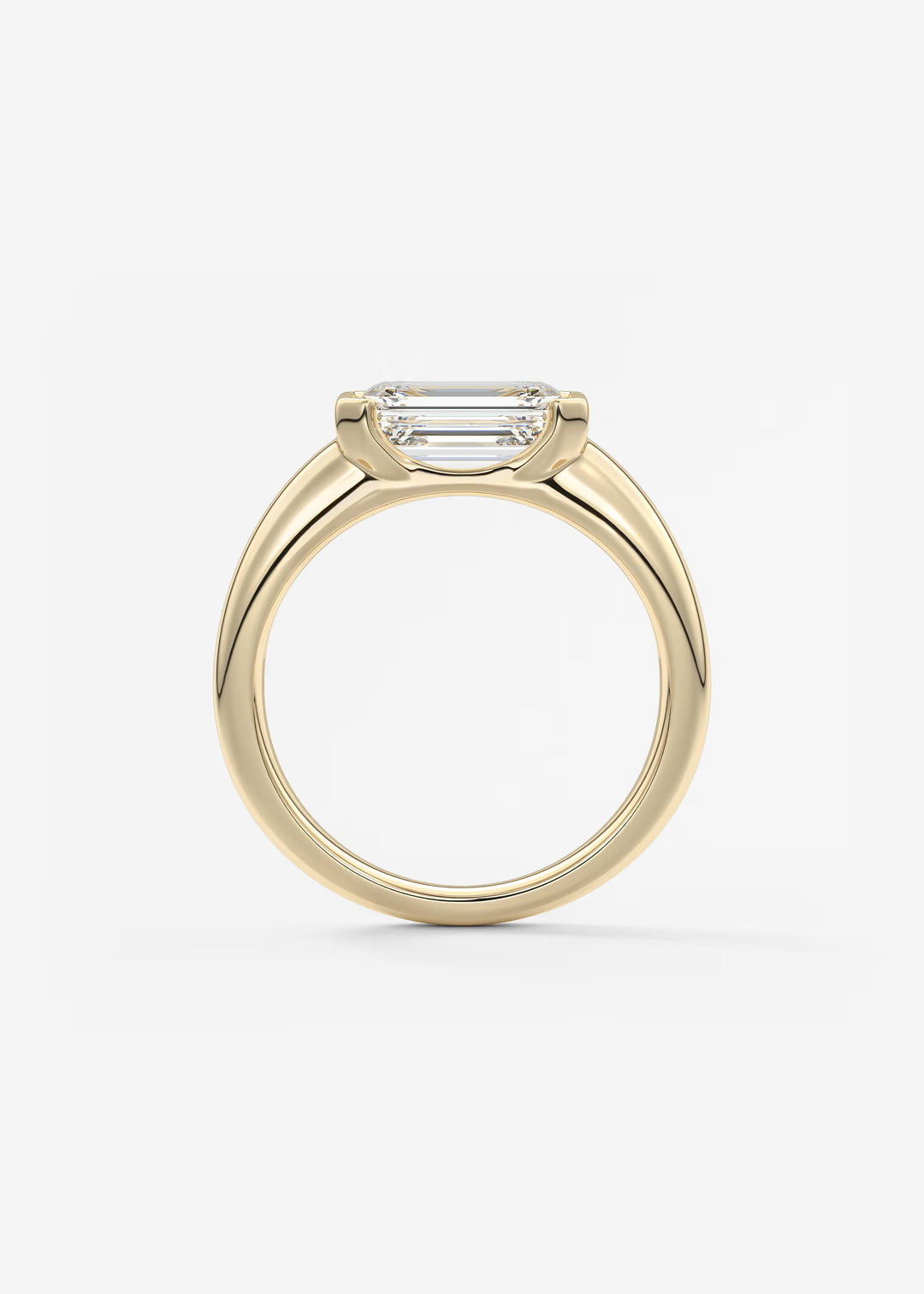 The Lune Horizon Chunky Emerald Cut Half Bezel Engagement Ring with Peekaboo Gallery#material_gold