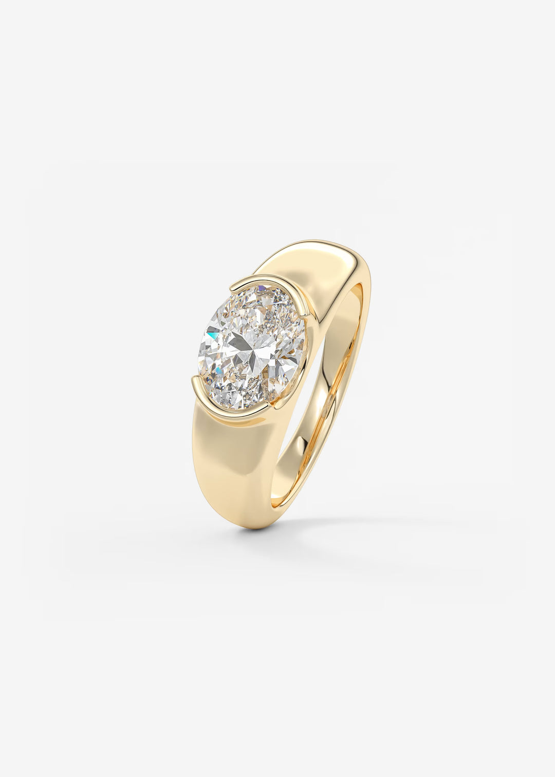 The Lune Horizon Chunky Oval Cut Half Bezel Engagement Ring with Peekaboo Gallery#material_gold