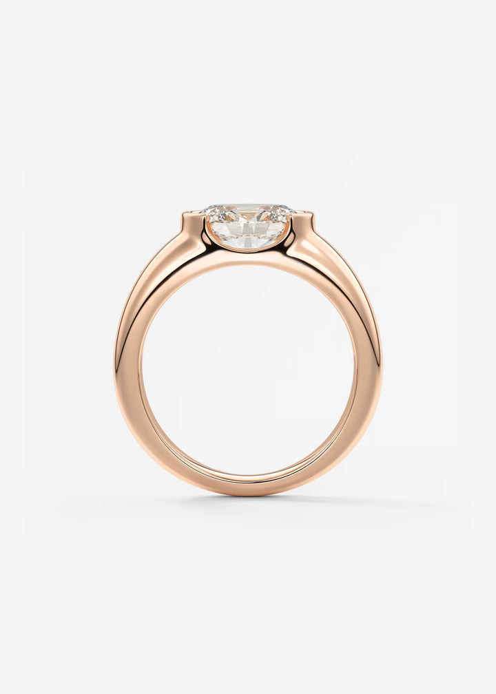 The Lune Horizon Chunky Oval Cut Half Bezel Engagement Ring with Peekaboo Gallery#material_rose