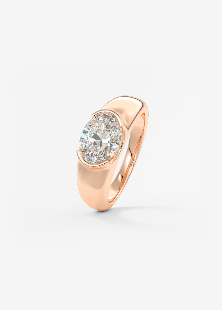 The Lune Horizon Chunky Oval Cut Half Bezel Engagement Ring with Peekaboo Gallery#material_rose