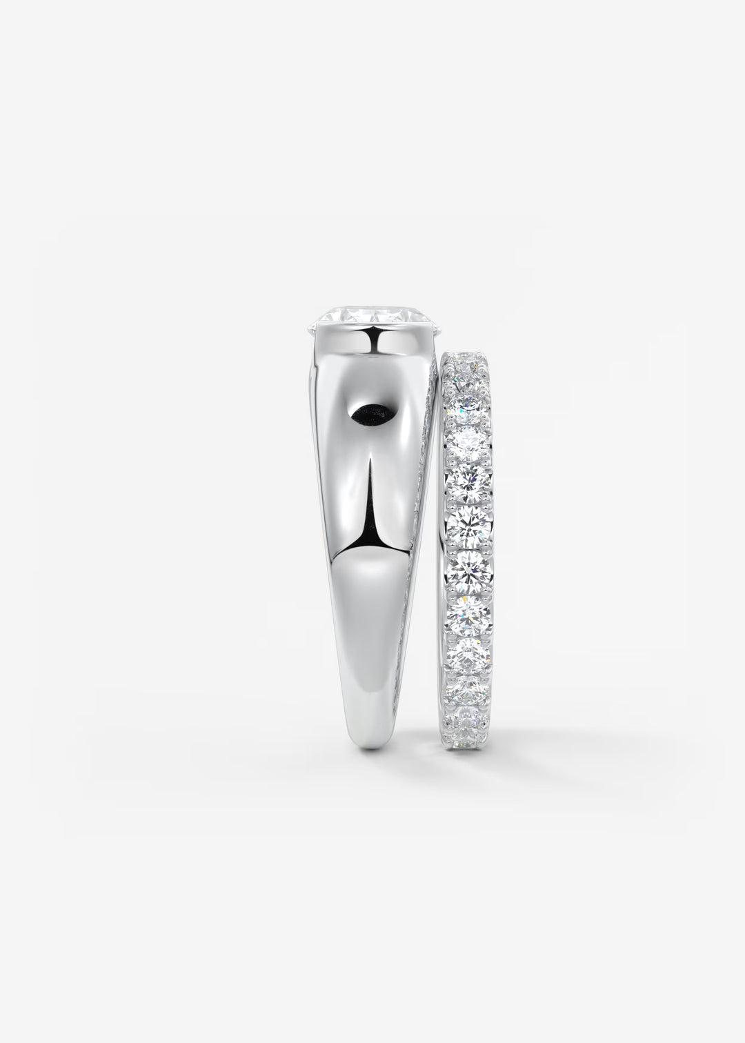 The Lune Horizon Chunky Oval Cut Half Bezel Engagement Ring with Peekaboo Gallery#material_white