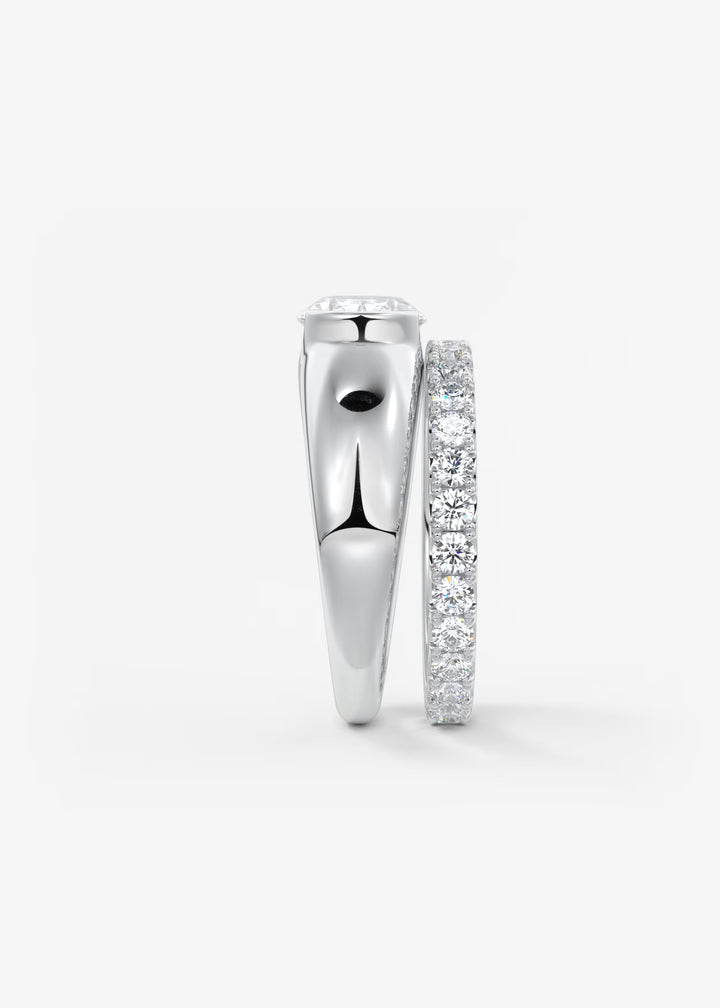 The Lune Horizon Chunky Oval Cut Half Bezel Engagement Ring with Peekaboo Gallery#material_white