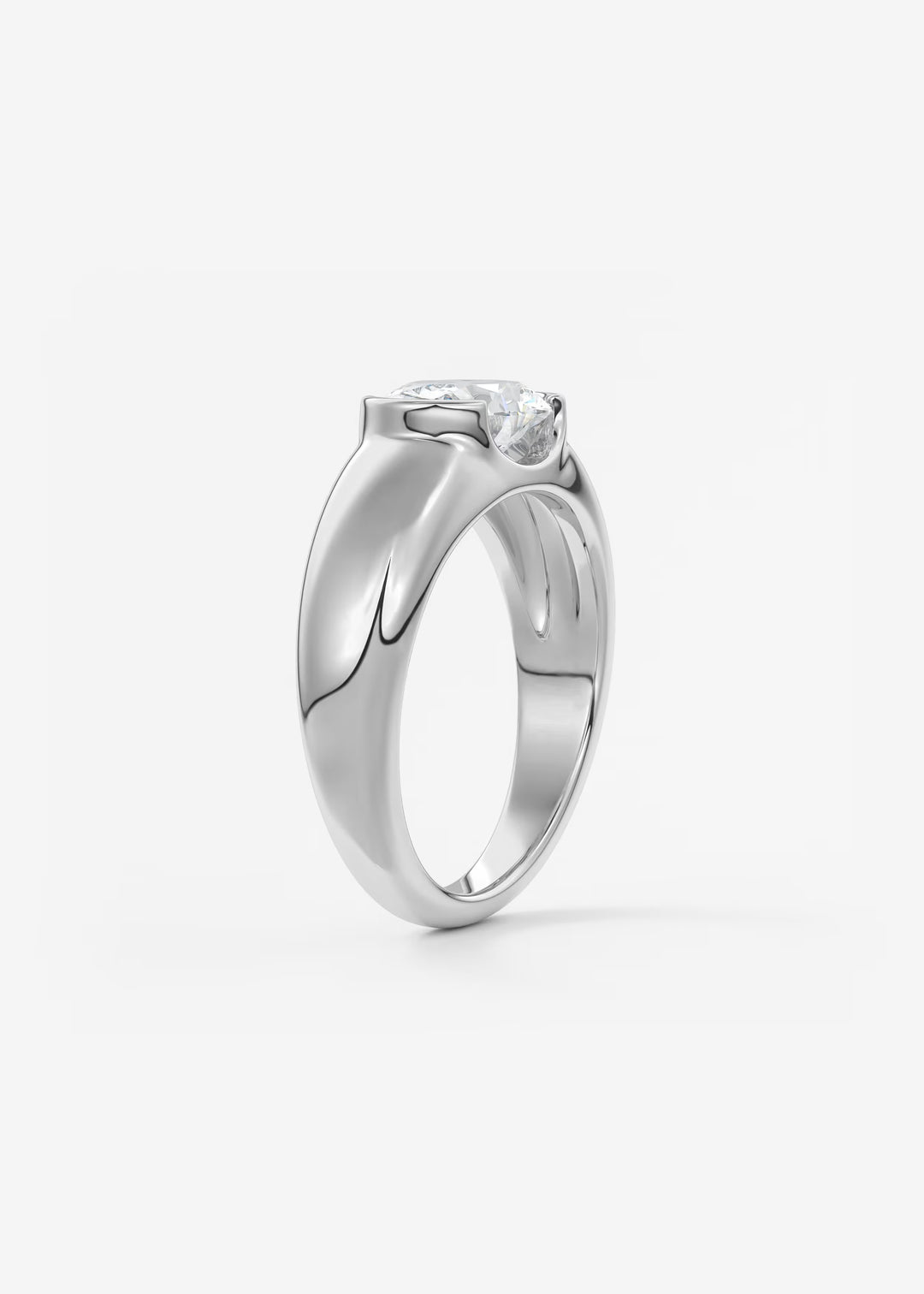 The Lune Horizon Chunky Oval Cut Half Bezel Engagement Ring with Peekaboo Gallery#material_white